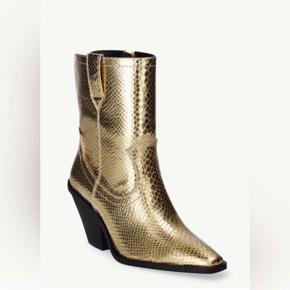NWOT Western Booties Gold  Snake-Like Design Women’s 7.5 (Scoop)